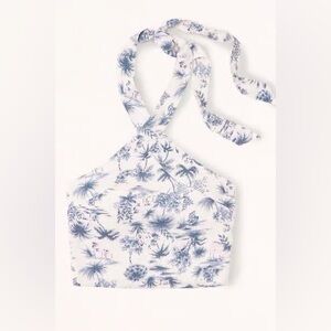Abercrombie Linen Blue and White Toile Halter Crop Top